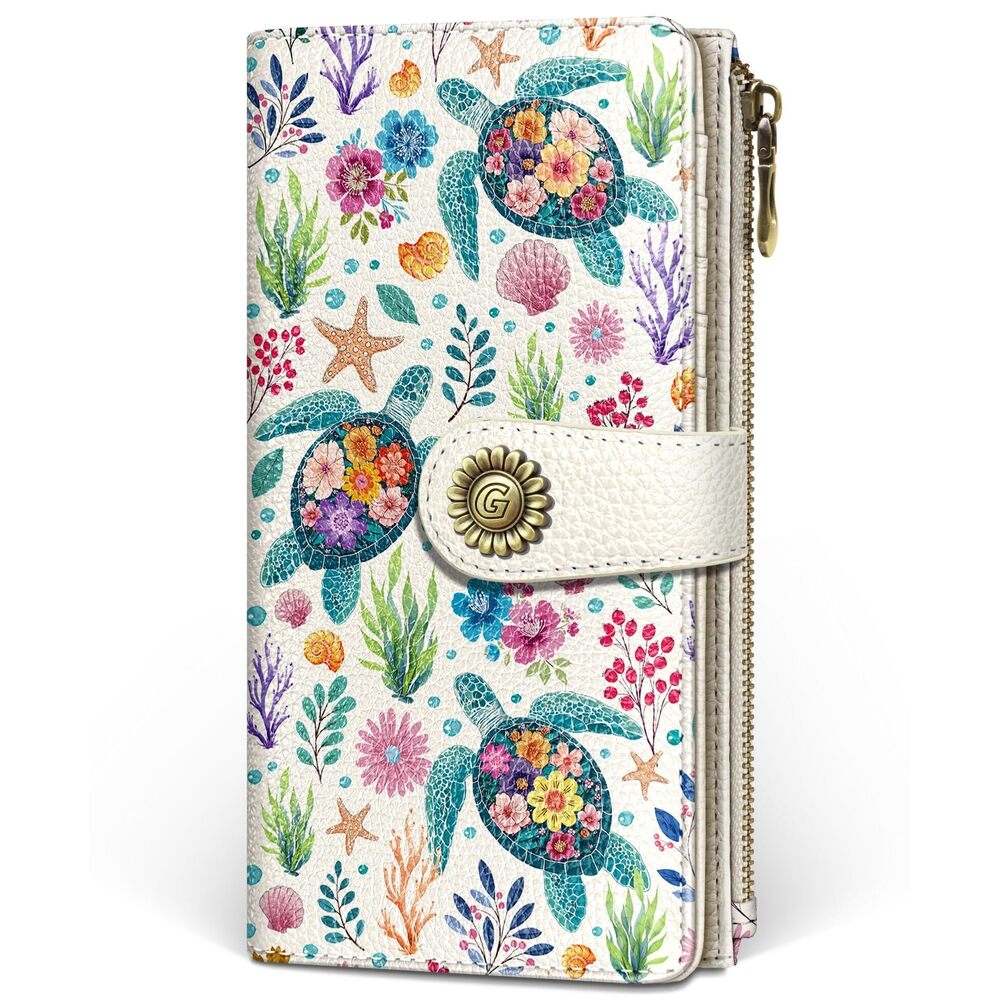 5943 Sea Turtle Wallet RFID Blocking, Credit Card Holder Bifold, PU Leather